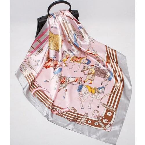 2019 Autumn Winter New Simulation Silk Scarf Female 90*90cm Print Large Square Towel Custom Gifts Scarves For Women Girls Scarf