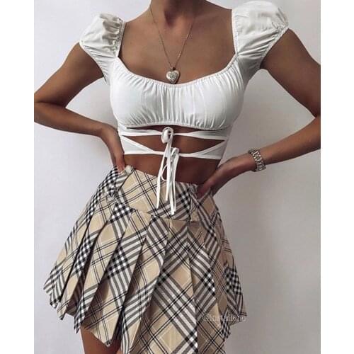 2021 High Waist Mini Skirts England Style Plaid Print Pleated Women Skirts Casual College Lolita Harajuku Skirt