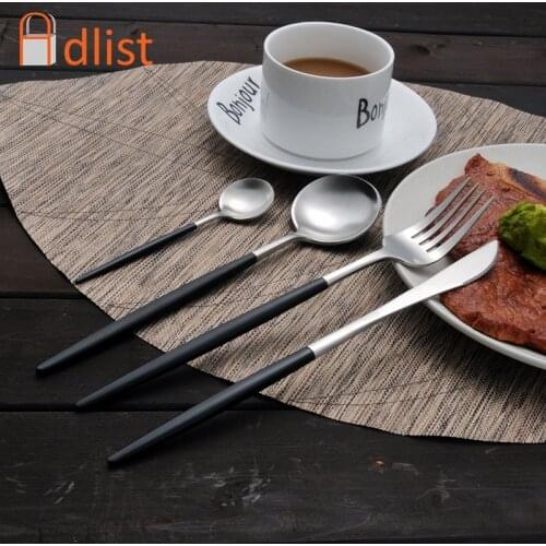4/8/16/24 Pcs black silver Dinner cutlery set Stainless Steel Dinnerware Tableware Knife S poon Fork Kitchen Accessories Sets