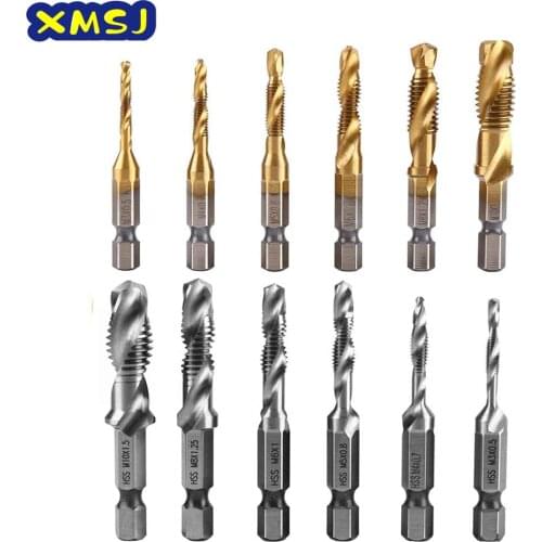 6Pcs Titanium Plated Hex Shank HSS Screw Thread Metric Tap Drill Bits Screw Machine Compound M3 M4 M5 M6 M8 M10 Hand Tools