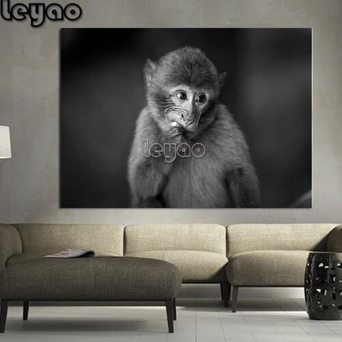 Large Animal Picture Diy Diamond Painting Full Square Modern Funny Eating Banana Monkey Round 5d Diamond Embroidery Mosaic Art