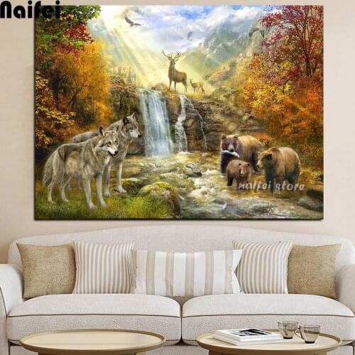 Full Diamond Painting forest animals deer,wolves,bear,5d DIY Handmade Mosaic Embroidery animal Decor Home Picture Of Rhinestone