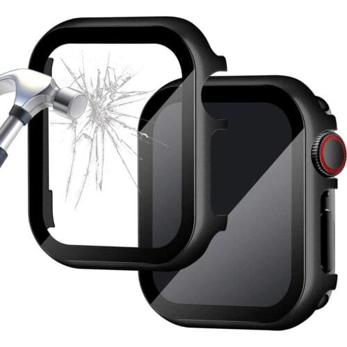 Aluminum cover for Apple Watch case 44mm 42mm 40mm 38mm Metal Frame Cover Bumper HD Tempered Glass Protector, series 6 SE 5 4 3