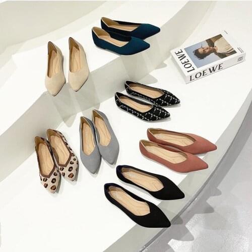 Brand Ballet Flat Shoes Womens 2021 New Fashion Knitted Shoes Pointed Leopard Light Casual Woven Shoes Womens Extra Size 34-43