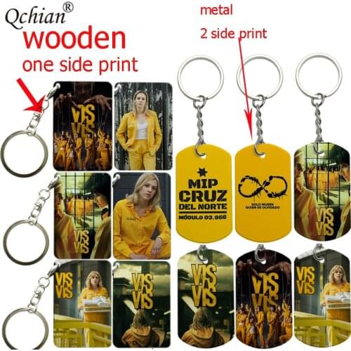 Spain TV vis a vis wooden metal Key chain keychains Macs Rizos print key Ring Women bag Charm Pendant Gift Christmas Xmas Gift