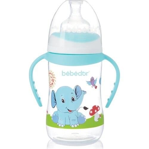 B-89322 Patterned Wide Mouth Baby Bottle With Handle 250 ml