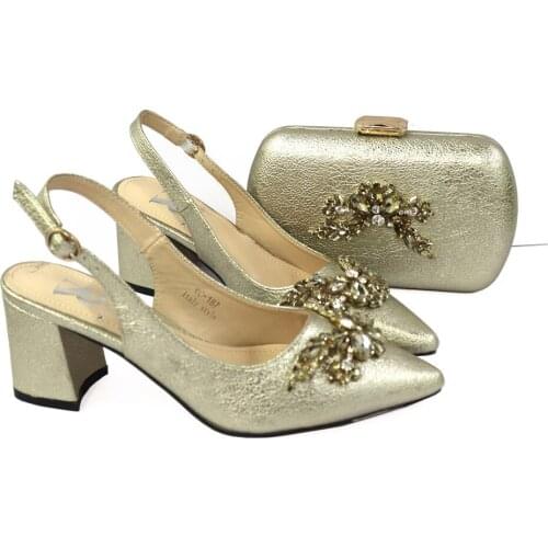 Doershow Italian Shoes and Bags To Match Shoes with Bag Set Decorated with Rhinestone Nigerian Women Wedding Shoes set! HCK1-37