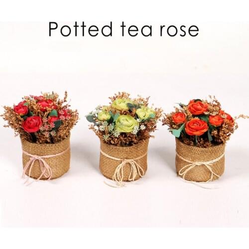Artificial Potted Daisy Flowers Simulation Tea Rose Linen Table Set Bouquet Party Easy To Maintain Wedding Home Decorations