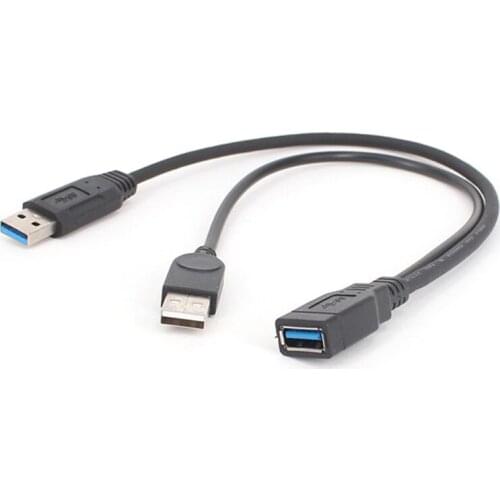 USB 3.0 Cable Dual Power Charge Cables Y Adapter Male To Female Cord Cable 30CM