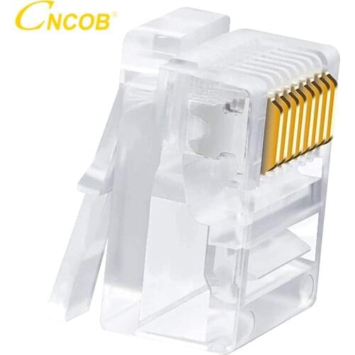CNCOB RJ45 Cat5e Ends Utp Flat Network Cable Connector 8P8C Modular Ethernet RJ-45 Short Body Crystal Head 50pcs