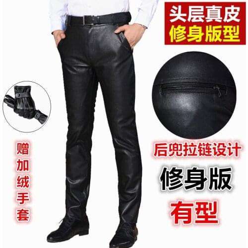 2022 Mens Genuine Leather Pants Autumn Sheepskin Slim Fit Skinny Motorcycle Tights