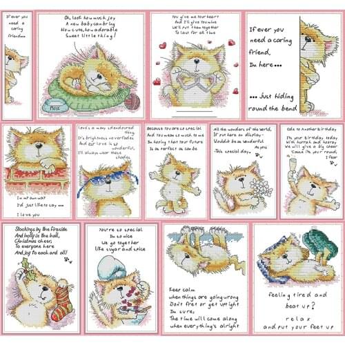 Joy Sunday Cute Cat Animal Series Counted Cross Stitch Kits 14CT 11CT Printed on Canvas DIY Handmade Needlework Embroidery Sets