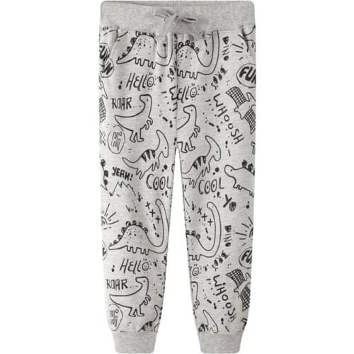 2021 New Spring Autumn Casual Baby Boys Long Pants Elastic Waist Cartoon Dinasour Print Cotton Outwear Sports Trousers For 2-6Y