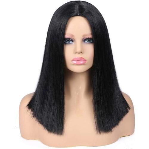 Bob Wig Straight Short Bobo Sythetic Wigs for Black Women Pink Purple Yellow Middle Part Shoulder Length Cosplay Daily Use