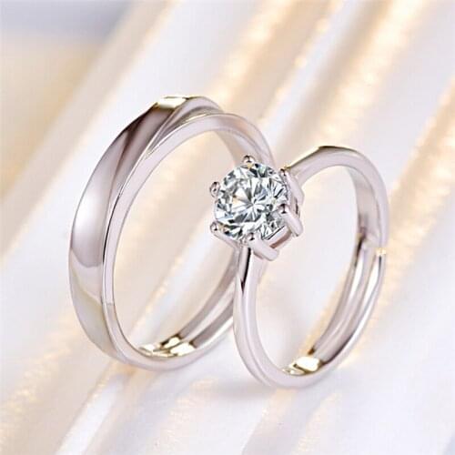 Personalized Stainless Steel Fashion Style Simple and Studded Set Rings Couples Wedding