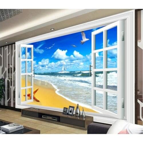 Custom photo wallpaper for walls 3 d mural Modern Windows with sea view and Mediterranean style background wall painting decor