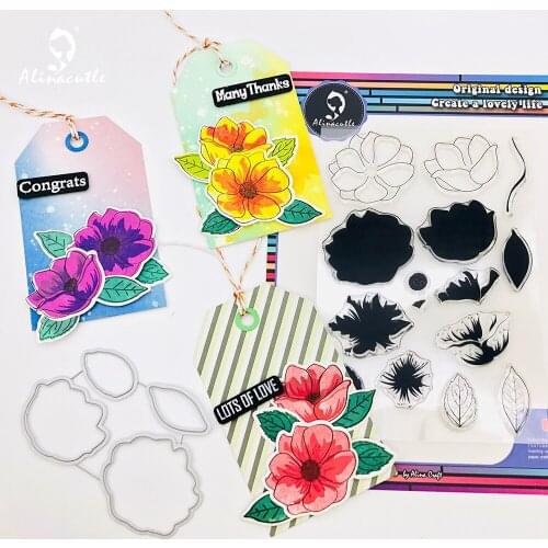 Alinacutle Clear Stamp Layered Flower Leaves Scrapbooking Handmade Card Album Paper Craft Rubber Transparent Silicon Stamps