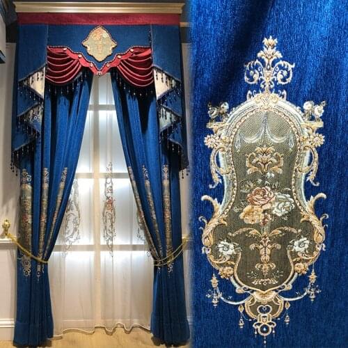 Luxury Flower Embroidery Curtains for Living Room Bedroom Blackout Curtains European Style Luxury Window Drapes AG369#4