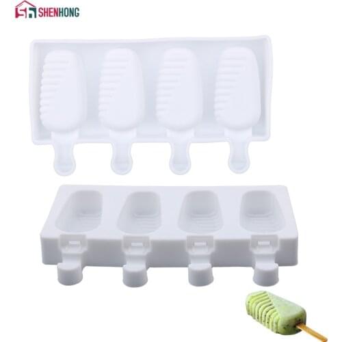 SHENHONG 4 Cavity Silicone Ice Cream Mold Popsicle Molds With Wooden Sticks Free