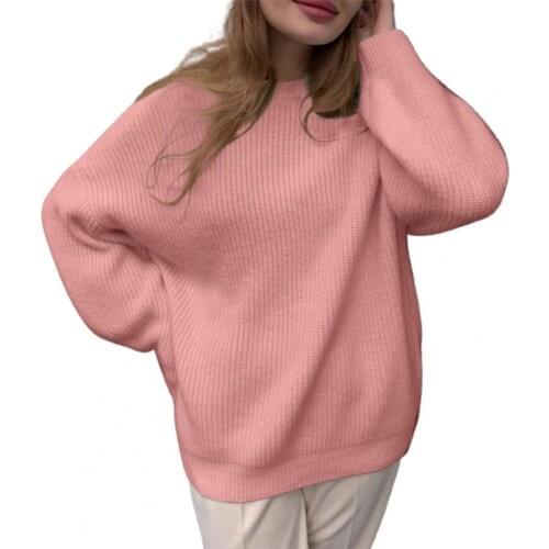Women Sweater Candy Color Lantern Sleeve Casual Plain Weave Thicken Knitted Jumpers Ladies Sweaters Autunm Winter