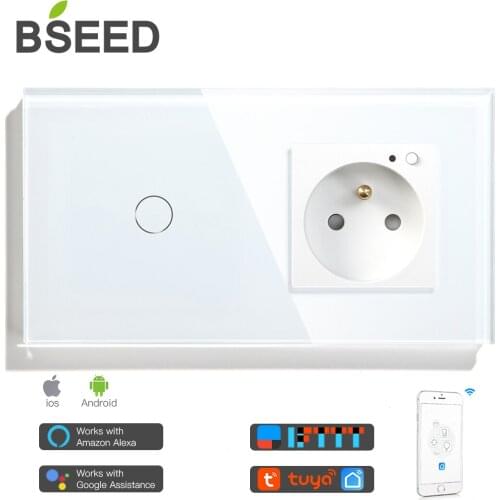 BSEED Smart Wifi Touch Switch 1 Gang 2Gang 3Gang With Fance Standard Socket Black White Gold Crystal Glass Panel Switches