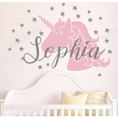 Unicorn Name Personalized Vinyl Wall Decal Many Custom Font Color Choices Stars Fantasy Nursery Kids Bedroom Decor Child Z630
