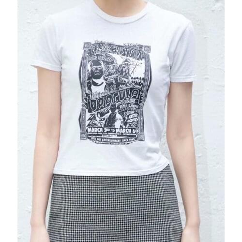 Vintage Slim Cotton Tee Shirts 2021 Summer Casual Women Cute Cartoon Print Short T Shirt Streetwear Women Sweet Soft Tops Chic