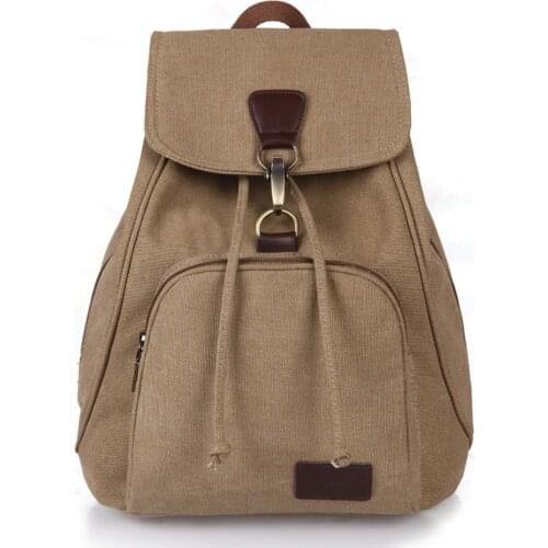 Vintage Canvas Backpack Women Double Shoulder Bag Ipad Earphon Cord Key Storage Pouch Large Capacity Travel Hiking Organize Tote