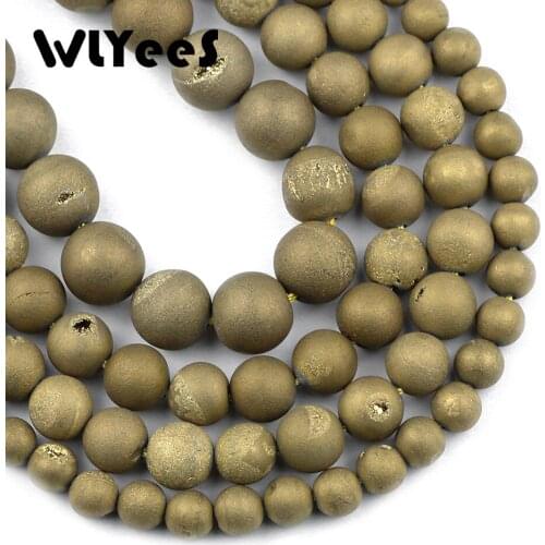 WLYeeS Polish Round Matte Electroplate Gold Gap carnelian Natural Stone 6 8 10mm Loose Beads Jewelry Bracelet Earring Making DIY
