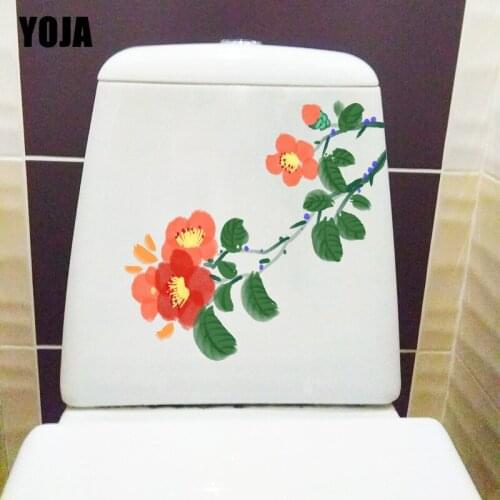 YOJA 21.2X10.1CM Painted Camellia Branch Home Wall Sticker Decal Classic Toilet WC Decor T1-1628