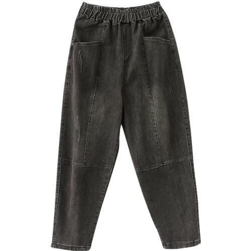 Plus Size 3XL Womens Black Denim Pants Spring Autumn 2021 New Elastic Waist Korean Loose Thin Pant Female Trousers Summer 14