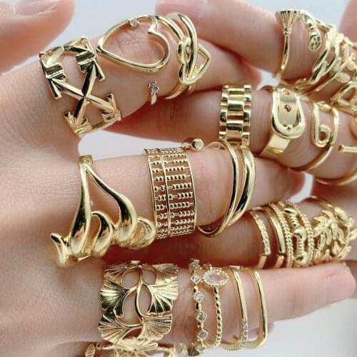 Vedawas Fashion CZ Coppar Irregular Open Rings for Women Boho Elegant Adjustable Simple Flower Heart Finger Engagement Rings Hot