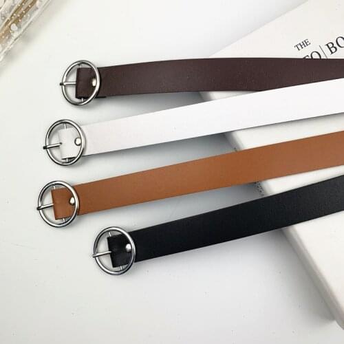 Leather belt women classic retro simple belt female round buckle female belt simple round pin buckle new
