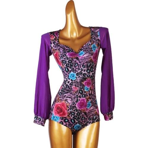 Sexy Bodysuit Modern Dance One-Piece Top Lantern Long Sleeve Latin Dance Costumes Women Ballroom Dance Practice Clothes DQS6485