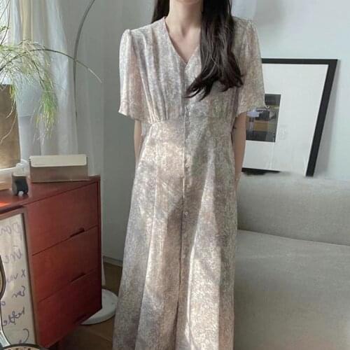 Women Summer Long Chiffon Shirt Dress Sashes 2021 New V Neck Single Breasted High Waist Beige Maxi A-line Sundress