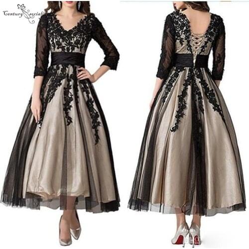 Plus Size Mother Of the Bride Dresses Lace Ankle-Length A-Line 3/4 Long Sleeves Plus Size Formal Gowns Wedding Guest Dress 2020