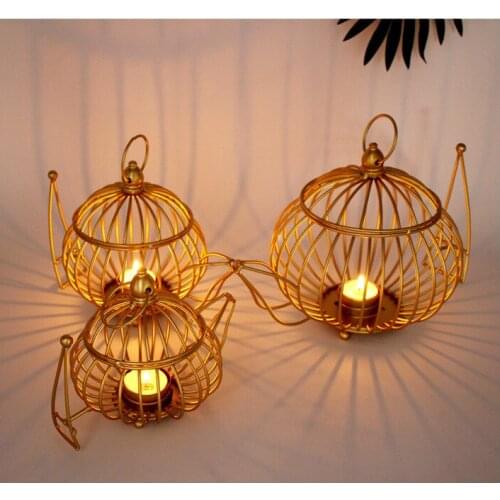 1PC Morden Lantern Shape Metal Hollow Out Kettle Candle Holder Articles Candlestick Hanging Lantern Home Decor Gifts MK022