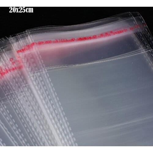 100 Pcs 20x25cm+4cm Transparent Self Adhesive Seal Poly Plastic Bags Crystal Clear Cellophane Cello Gift Bag