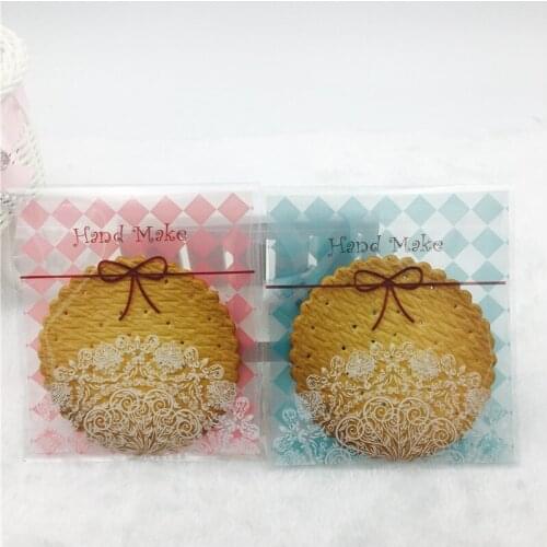 100pcs Plastic Cookie Bags Self Adhesive Cookie Bag Lace Wedding Packing OPP Gift Bag Candy Biscuit Packaging Bags