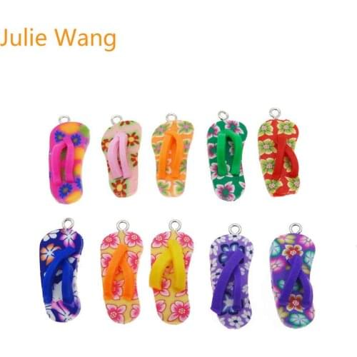 Julie Wang 20/30PCS Polymer Clay Flip Flops Charms Pendant Key Chain Handmade Crafts Phone Deco Jewelry Making Accessory