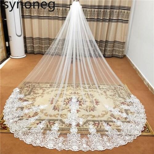 2019new Hot White/Ivory Beautiful Cathedral Length Lace Edge Wedding Veil With Comb Long Bridal Veil Mariage plus size