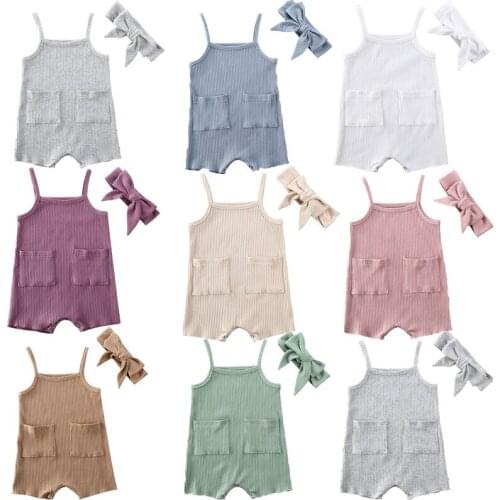 2020 Baby Summer Clothing Cute Newborn Infant Baby Boy Girl Clothes Sleeveless Romper Solid Ribbed Jumpsuit Cotton Outfit 2pcs