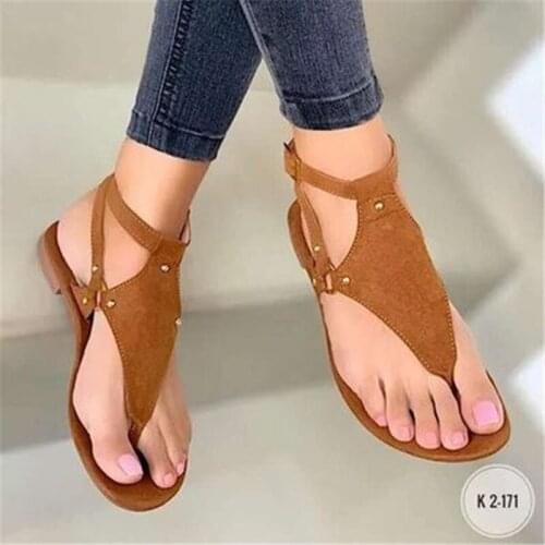 2021 summer fish mouth suede casual womens sandals buckle breathable flat heel womens shoes factory direct sales in Europe and