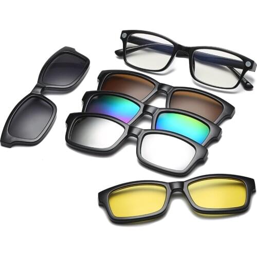 5 Lenes Magnet Sunglasses Clip Polaroid Mirrored Magnetic Sunglasses Clip on Glasses Men Polarized Custom Prescription Myopia
