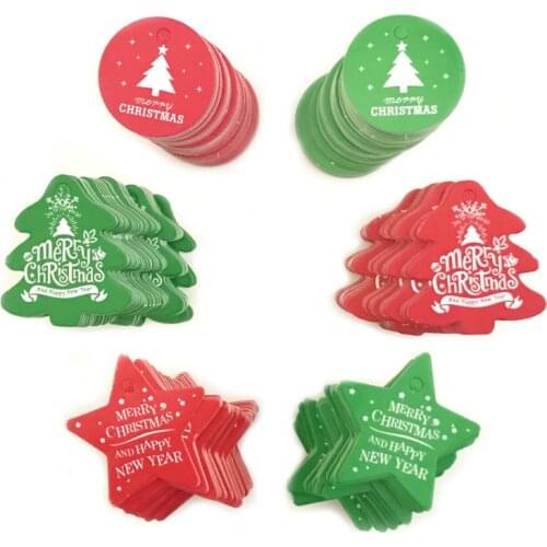 50/100Pcs Christmas Tags Labels Gift Star Tree Shaped Wrapping Paper Hanging Tags Santa Claus Cards Xmas DIY Crafts Party Decor