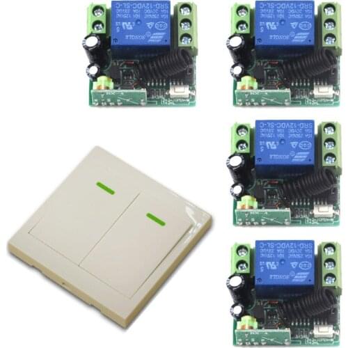 Free Shipping DC12V Wireless Remote Control Switch System Wall Panel Remote Transmitter Sticky Remote & 4 Receiver Mini 315/433