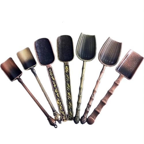 Retro Bronze Chinese Tea Spoons Copper Green Tea Scoop Spoon Tea Leaves Chooser Holder Chinese Kongfu Tea Tools Accessories