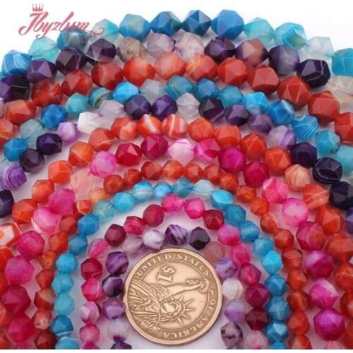 6,8,10mm Faceted Agates Beads Natural Stone Spacer Beads for DIY Women Men Necklace Bracelets Earring Rings Jewelry Making 15"