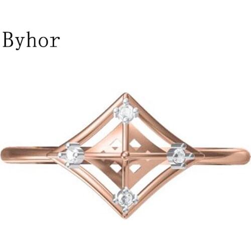 Byhor Solid 14K White+Rose Gold 0.032ct H/SI Natural Diamonds Fine Jewelry Trendy Wedding Band Diamond кольца Women ring