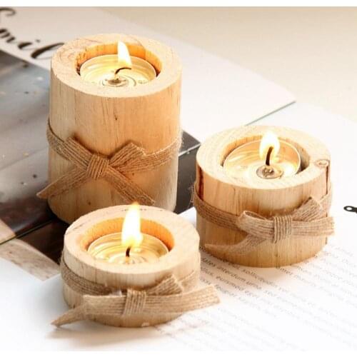 Wooden Candlestick Succulent Plant Pot Tray Candle Holder Table Desktop Decoration Rustic Wedding Holiday Decor-3pcs
